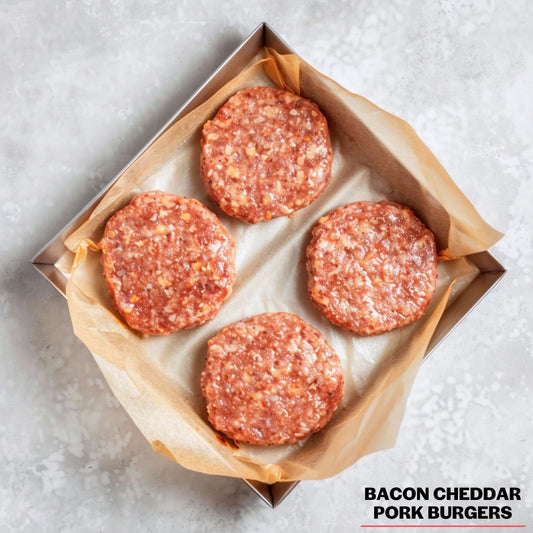 1/3 # Bacon Cheddar Pork Burgers This'll Do Farm 